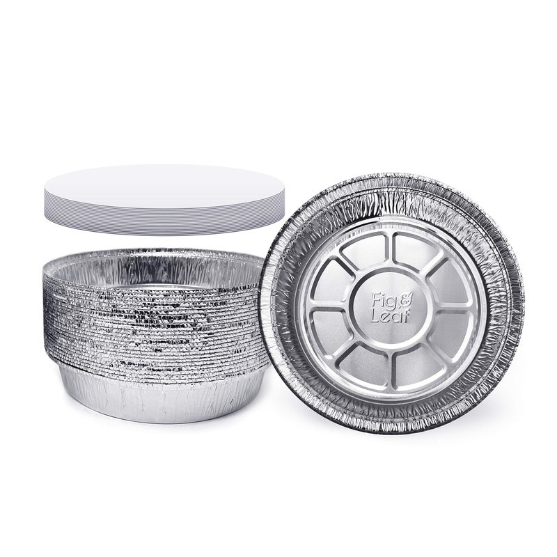 Fig & Leaf (60 Pack) Premium 7-Inch Round Foil Pans with Board Lids l Extra-Heavy Duty l Disposable Aluminum Tin for Roasting, Baking, or Cooking Silver - Image 3